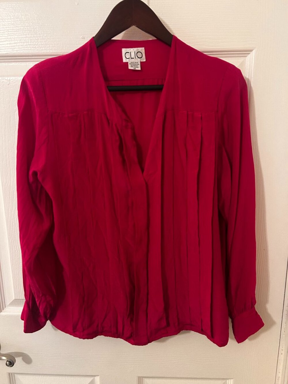 Vintage Clio Hot pink Silk long-sleeve blouse Size 14